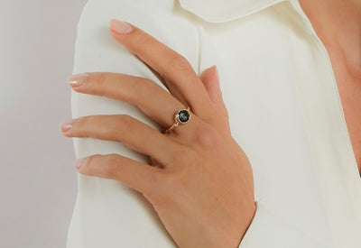 Blue Topaz and Diamond Accent Stack Ring in Yellow Gold