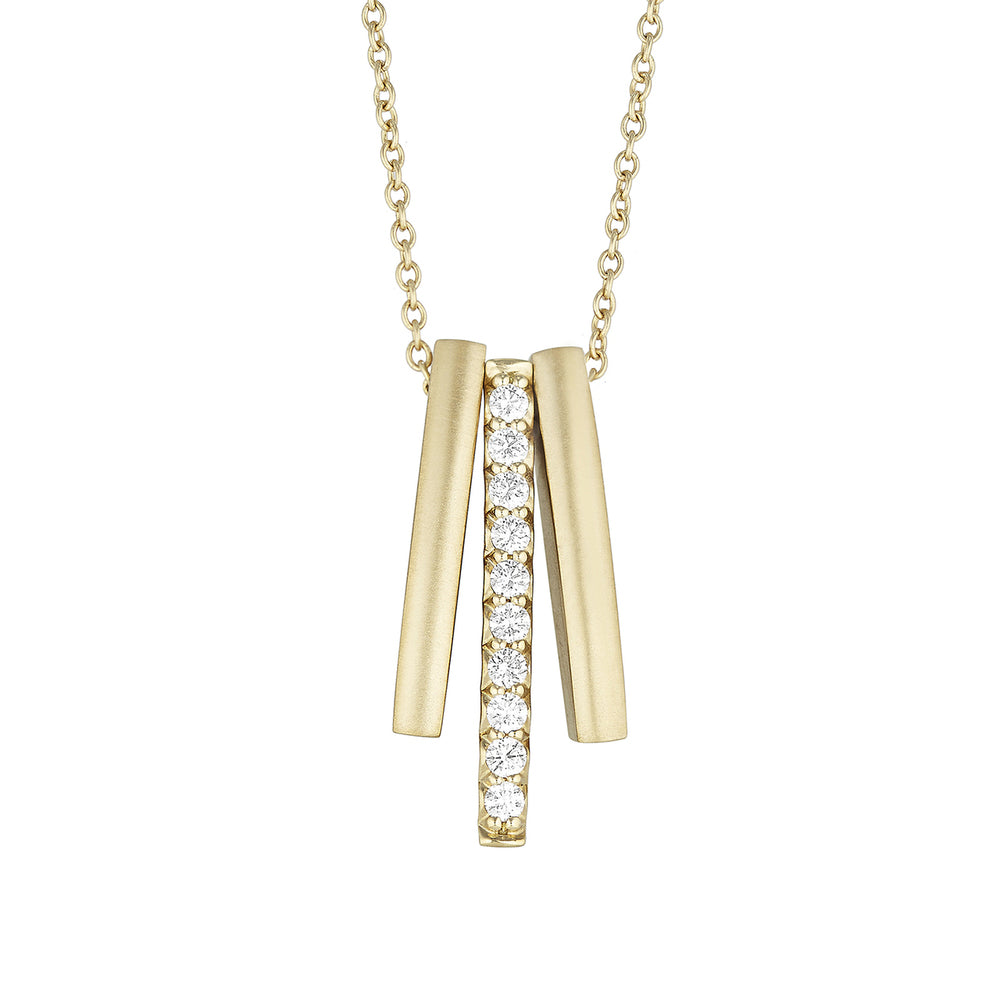 Moderne Pave Diamond Trio Bar Pendant