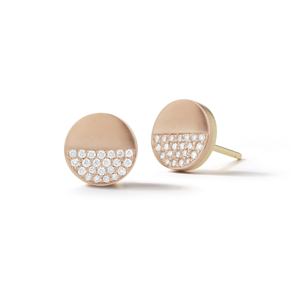 Disco Dots Rose Gold Pave Diamond Stud Earrings