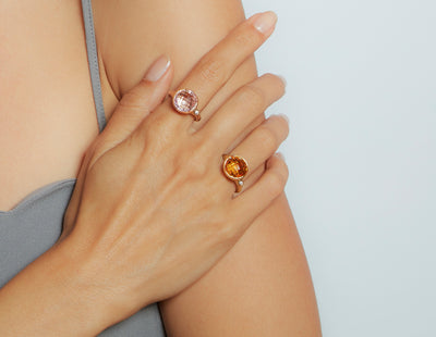 Orange Citrine and Diamond Medium Stack Ring