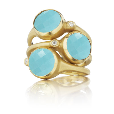 Turquoise and Diamond Accent Stack Ring