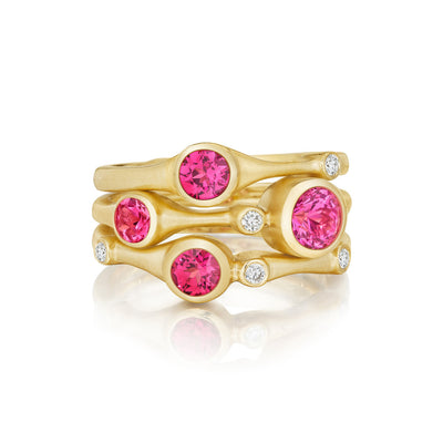 Red Spinel and Diamond Trio Stack Ring