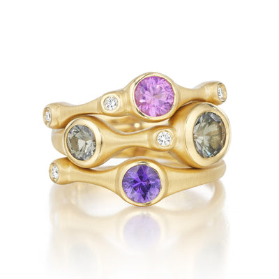 Purple Sapphire and Diamond Trio Stack Ring