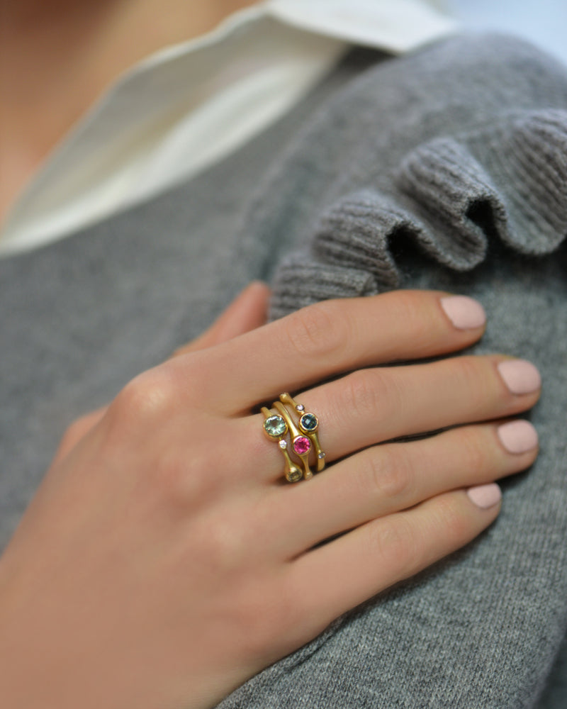 Green Sapphire and Diamond Stack Ring