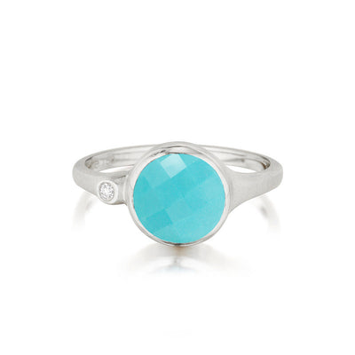 Turquoise and Diamond Accent Stack Ring in White Gold